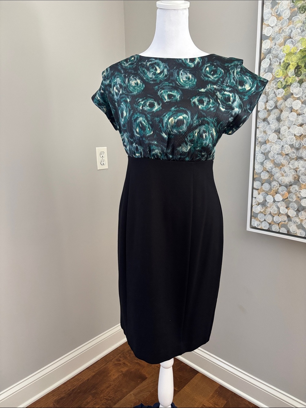 Ann Taylor Black Dress with Teal Floral Bodice